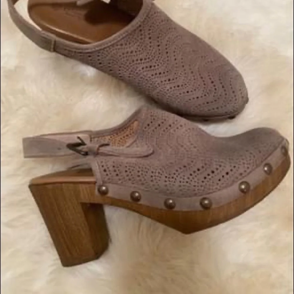 Eric Michael | Women's Brown Embellished Studded Lasercut Julia Clogs Heels